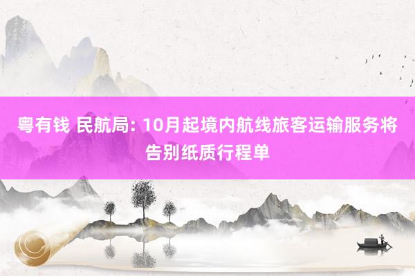 粤有钱 民航局: 10月起境内航线旅客运输服务将告别纸质行程单