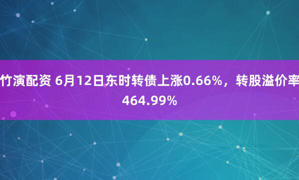 竹演配资 6月12日东时转债上涨0.66%，转股溢价率464.99%